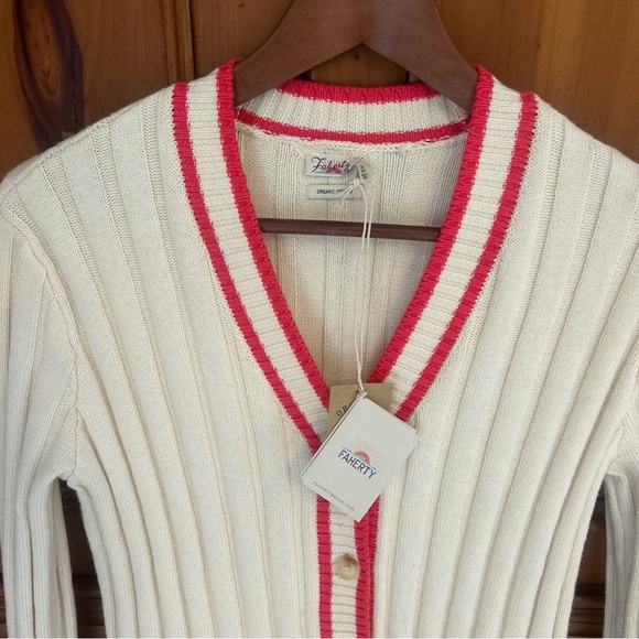 Faherty Game Set XS Organic Cotton Cashmere Rib Cardigan Cream Pink Tennis Prep - Picture 5 of 11